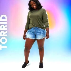 NEW TORRID Plus Size olive green love rose long sleeve crew neck top.